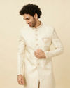 alt message - Manyavar Men Blush Pink Bel Buti Patterned Indo Western Set image number 0